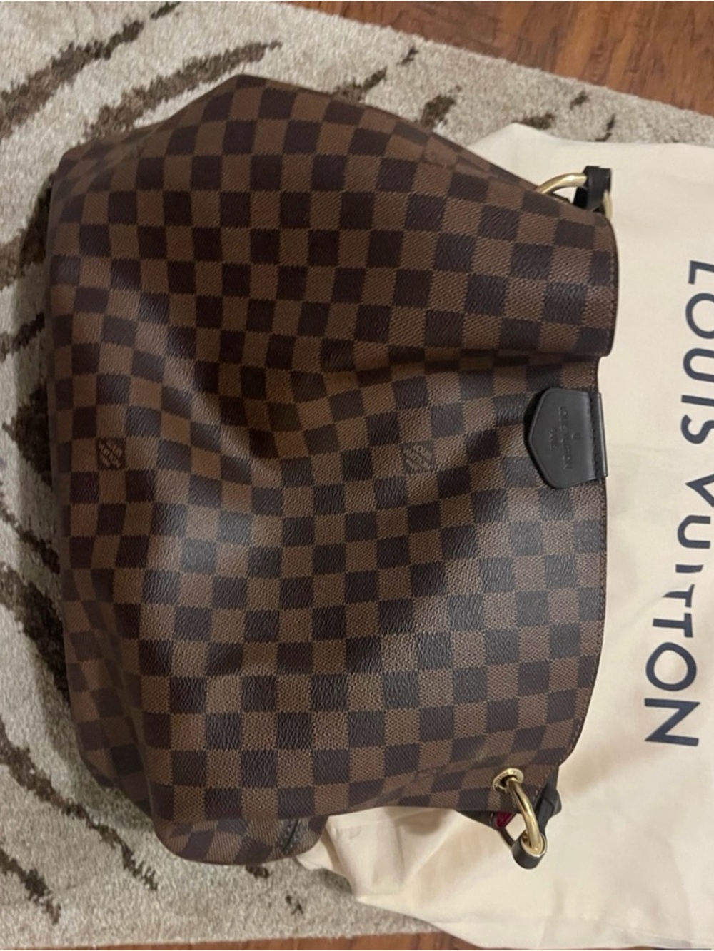 Louis Vuitton Brown Damier Messenger Bag with Gold Hardware